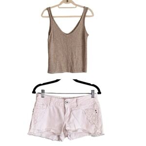Womens Metallic Tank Top & Shorts Outfit SET Minimalist Size 5 S Bundle of 2